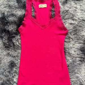 Hollister Women's Y2K Hot Pink Lace Trim Tank Top